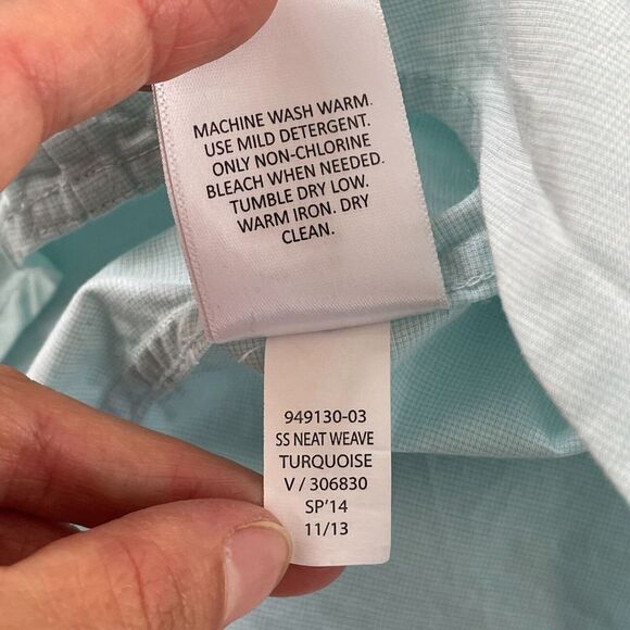 Banana Republic Shirt Men Large Turquoise‎ Neat Weave Flap Pockets Stretch NWOT - Picture 8 of 8